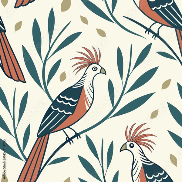 Obraz Seamless Floral Bird Pattern Nature Inspired Design Background 