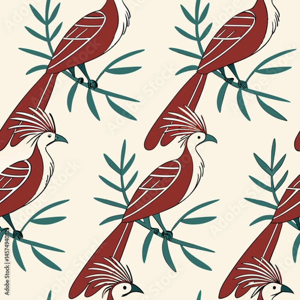 Obraz Seamless Floral Bird Pattern Nature Inspired Design Background 