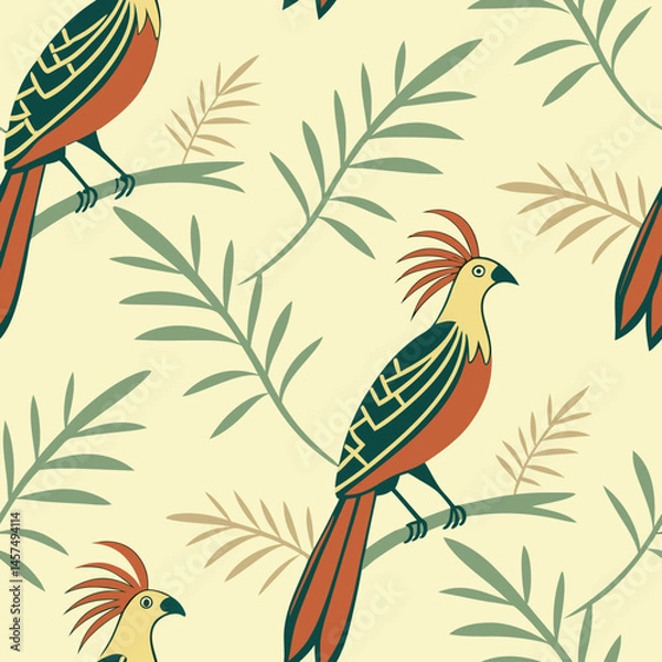 Obraz Seamless Floral Bird Pattern Nature Inspired Design Background 