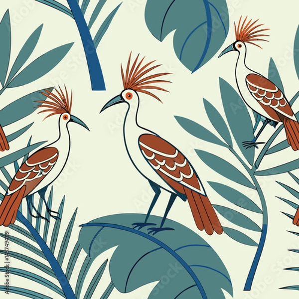 Obraz Seamless Floral Bird Pattern Nature Inspired Design Background 