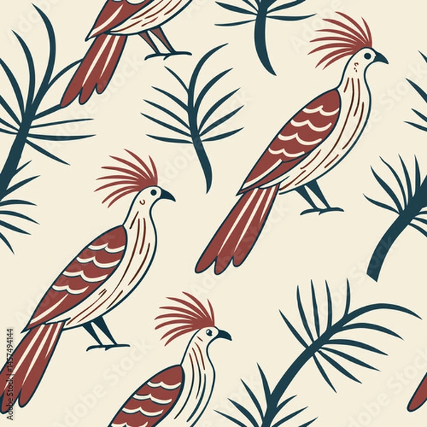 Obraz Seamless Floral Bird Pattern Nature Inspired Design Background 