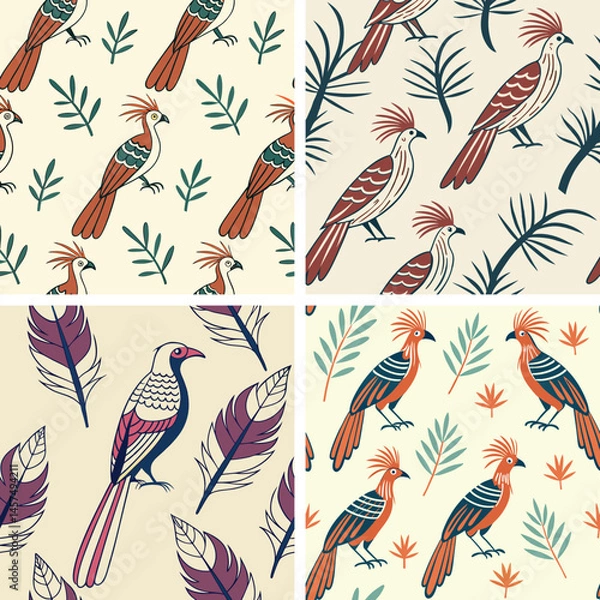 Obraz Seamless Floral Bird Pattern Nature Inspired Design Background 