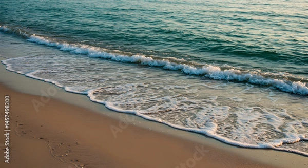 Fototapeta Tranquil Seascape With Gentle Waves Lapping Against The Sandy Shoreline