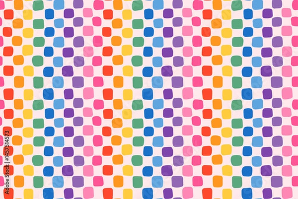 Fototapeta Cute rainbow plaid vector seamless pattern, fun hand drawn irregular wavy squares checkered background