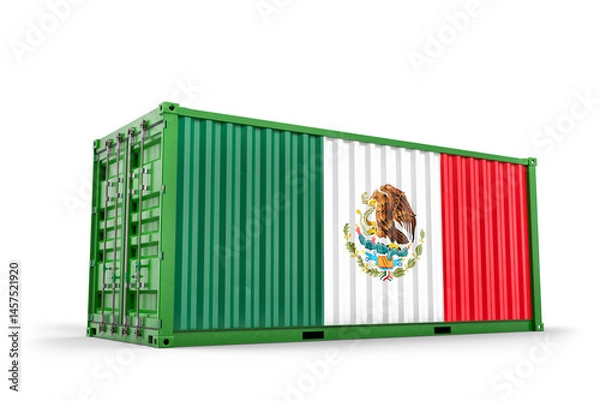 Obraz Mexican flag painted on cargo container symbolizing international trade and freight transport. 3D Rendering