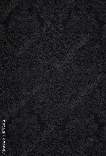 Fototapeta Intricate black damask wallpaper, seamless gothic floral vines , gothic style, texture, elegant pattern