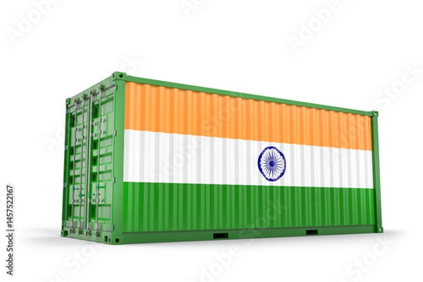 Obraz Cargo container showing Indian flag representing import export or international trade. 3D Rendering