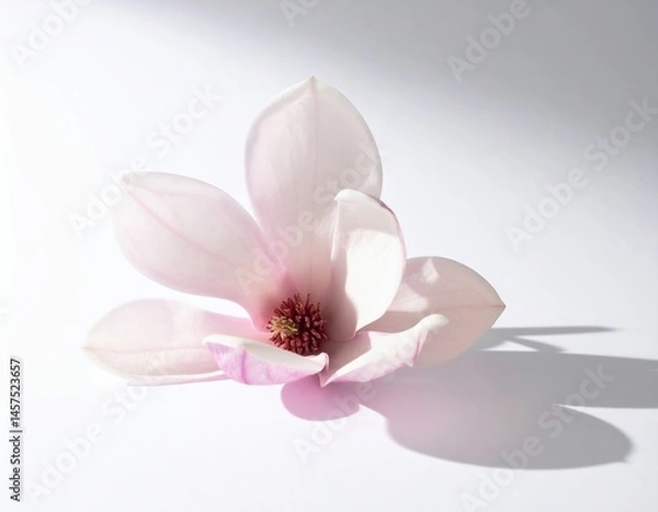 Obraz Elegant white magnolia flower with soft petals and shadow on a light background