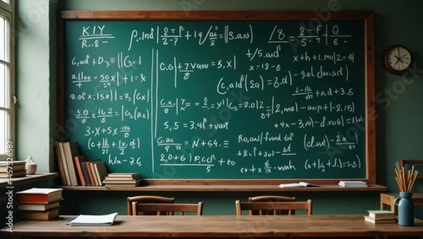 Obraz Chalkboard with mathematical formulas and equations – vintage classroom background
