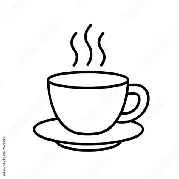 Fototapeta Coffee cup steaming in a simple outline style  