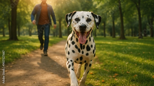 Fototapeta Dalmatian joyfully running park