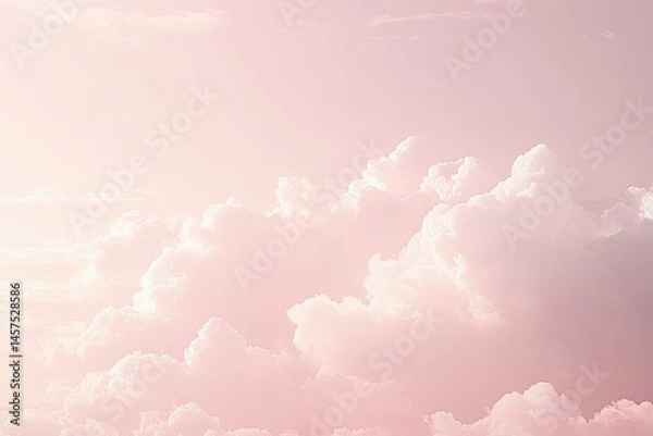 Fototapeta The image depicts a vast sky dotted with gentle, cotton-like pastel clouds, creating a tranquil and calming ambiance, perfect for moments of reflection and peace.
