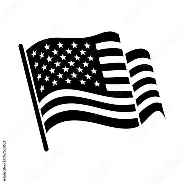 Obraz Black and white depiction of the American flag waving proudly in silhouette