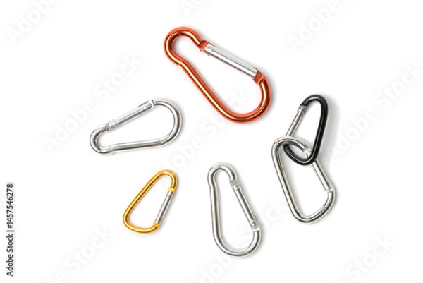 Obraz 白い背景にある大小複数のカラビナ