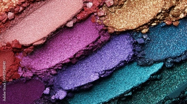 Fototapeta Crushed multi-colored eyeshadows, combined metallic and matte textures, beauty photography. generative ai