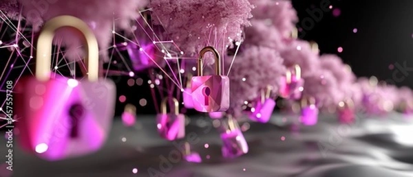 Fototapeta Digital Security, Pink Locks and Clouds