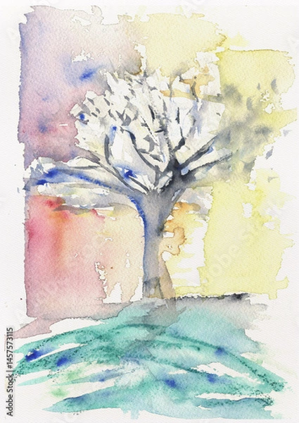 Obraz A delicate watercolor painting of a tree bathed in soft pastel light, hand-made watercolor