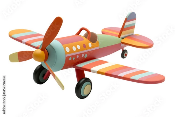 Obraz Whimsical striped toy airplane evokes nostalgic aviation dreams on a black canvas