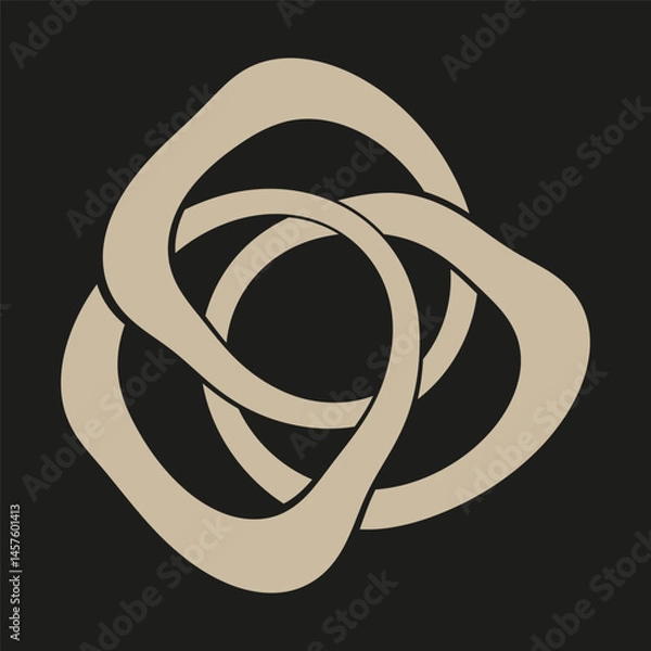 Fototapeta Beige knot symbol. Abstract intertwined shape. Fluid loop design. Vector organic emblem.