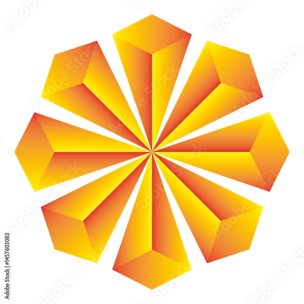 Fototapeta Yellow cube petals. Bright flower shape. Abstract radial vector. White background design.