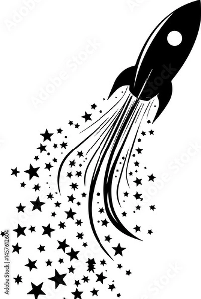 Fototapeta Rocket launching with stars in a playful silhouette style  