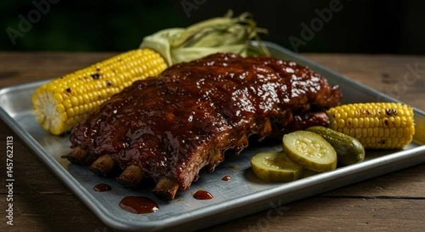 Obraz Smoked Ribs Glazed in Sticky Barbecue Heaven
