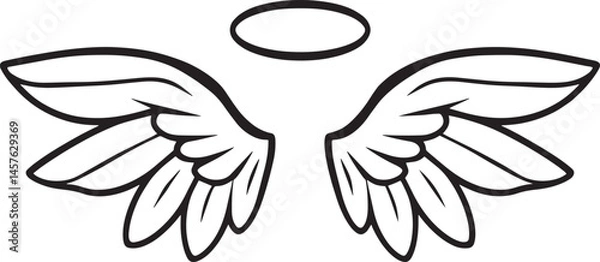 Fototapeta Outline icon of angel wings with halo representing purity and spiritual concept