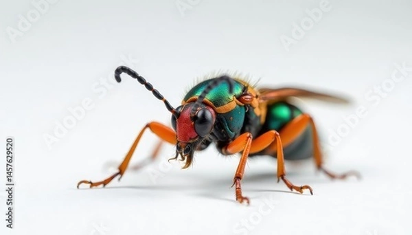 Fototapeta Close-up of colorful insect on pure white background, background, science