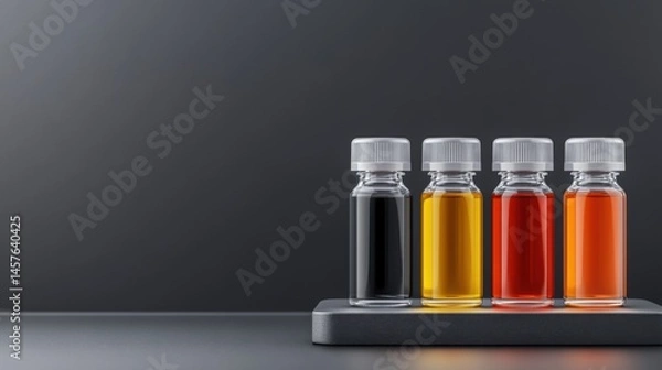 Fototapeta Glass Vials Filled with Colorful Liquid on a Minimalist Background