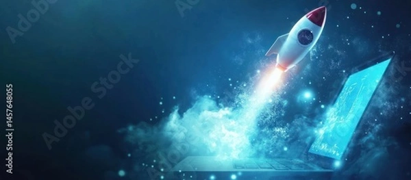Fototapeta Innovative Technology Fuels Rocketing Progress From Laptop in Cosmic Space