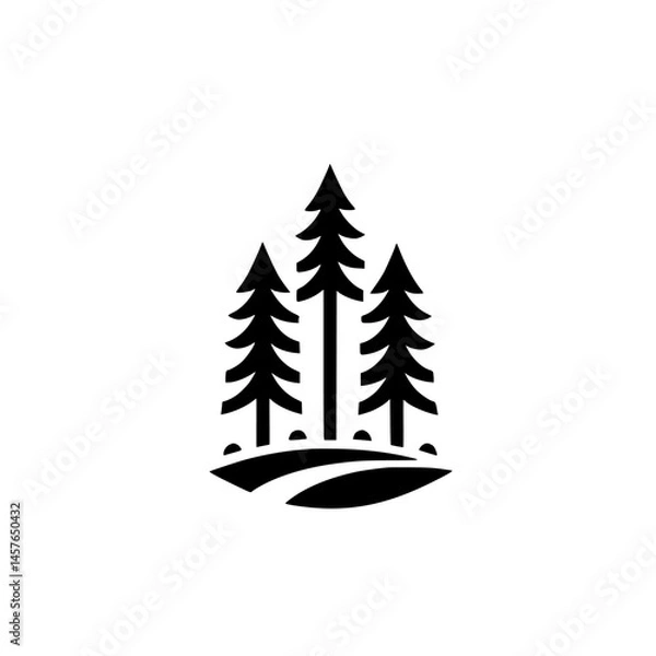 Obraz Minimalist Forest Logo: Three Trees on a Curved Trail, Black & White Design