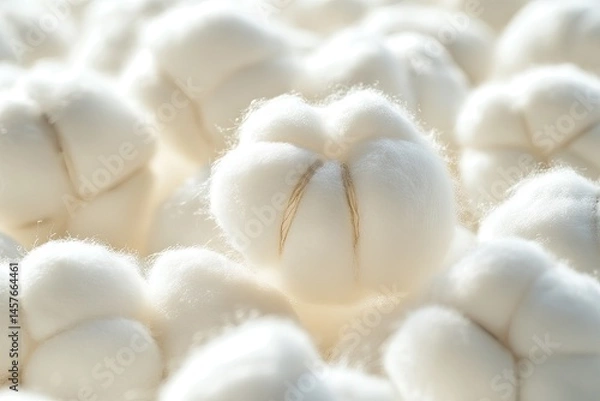 Fototapeta A close-up view of soft. fluffy cotton balls arranged in a textured pattern. showcasing their natural white color and delicate fibers. ideal for textile and craft applications