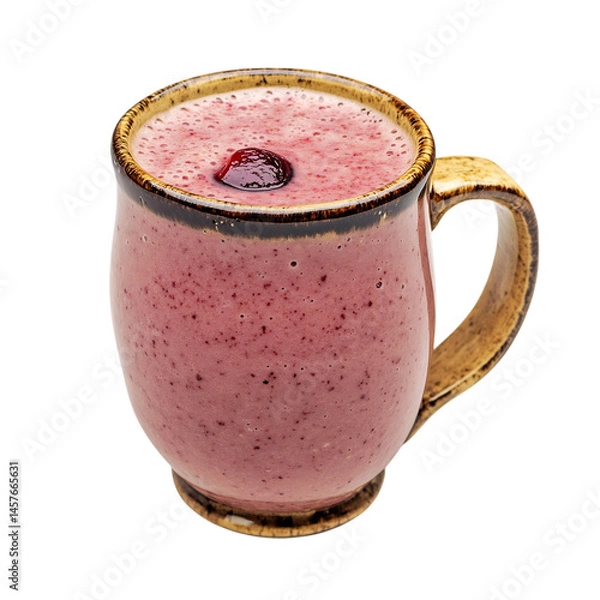 Fototapeta Cherry Vanilla Smoothie in Ceramic Mug Isolated on Transparent Background