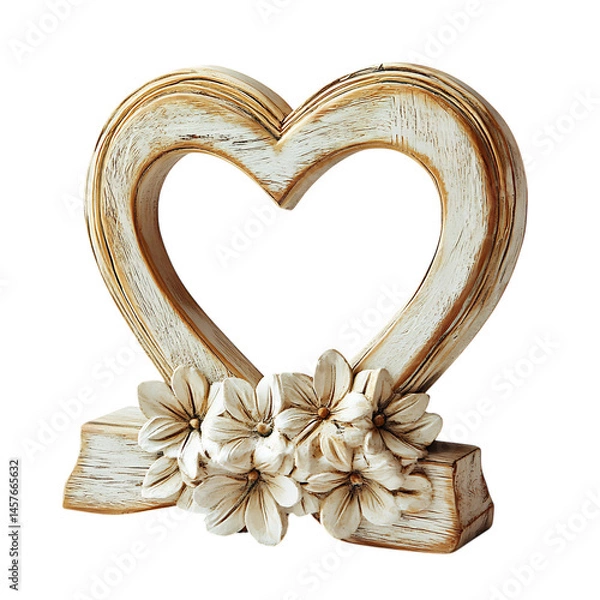 Fototapeta Heart Shaped Photo Frame with Flowers Isolated on Transparent Background