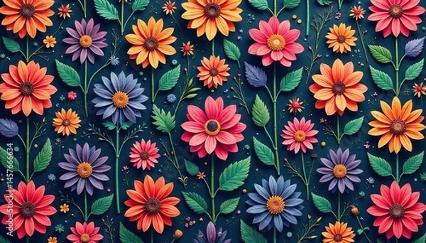 Fototapeta Intricate floral pattern, repeating seamlessly , textile, continuous