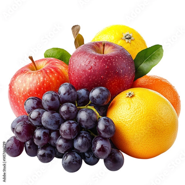 Fototapeta Vivid Orchard Medley VII Refined Assembly of Apple and Oranges Isolated on Transparent Background