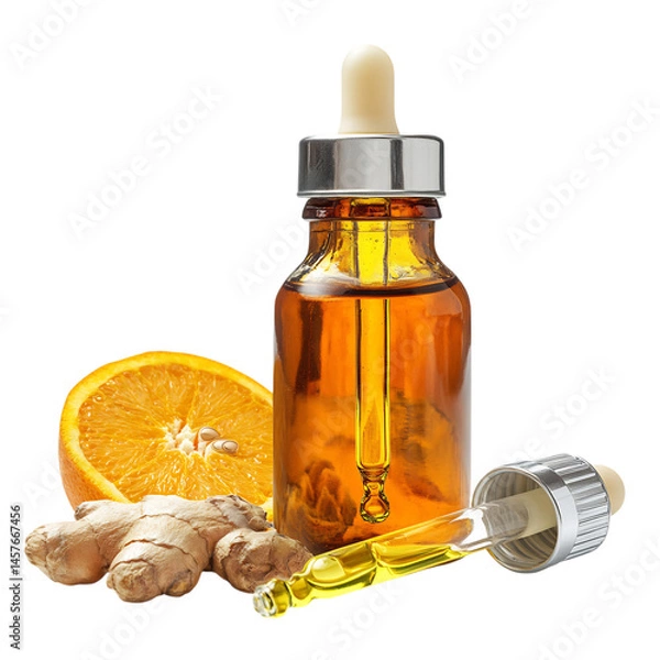 Fototapeta Bottle of Orange Juice with Orange Slice Isolated on Transparent Background