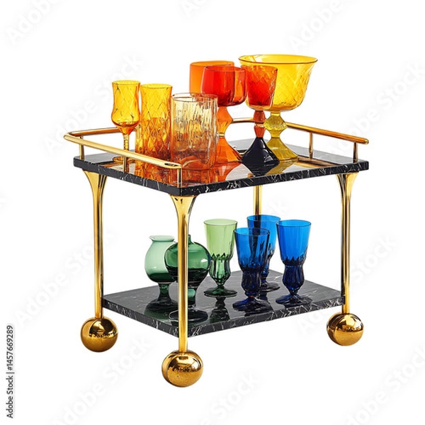 Fototapeta A Chic Modern Bar Cart with Black Marble and Gold Accents Isolated on Transparent Background