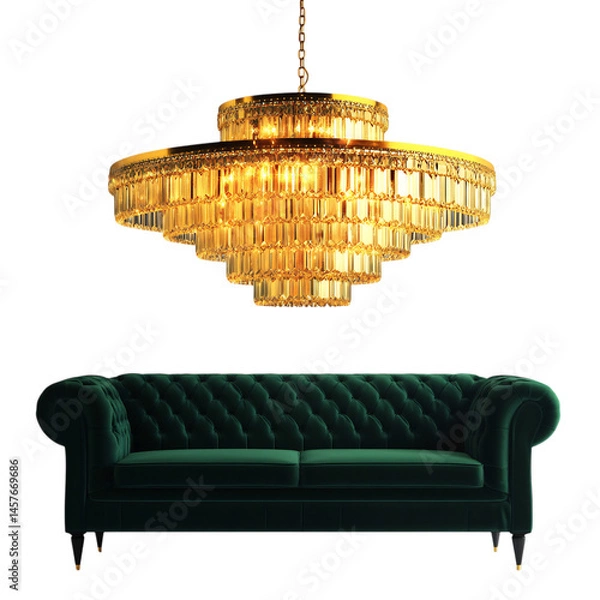 Fototapeta A Grand Chandelier with Cascading Golden Crystal Droplets Isolated on Transparent Background