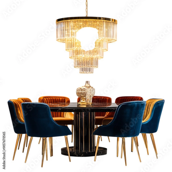 Fototapeta A Lavish Crystal Chandelier with Golden Accents Isolated on Transparent Background