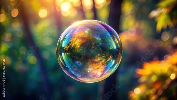 Fototapeta Close-up of a single soap bubble floating in space