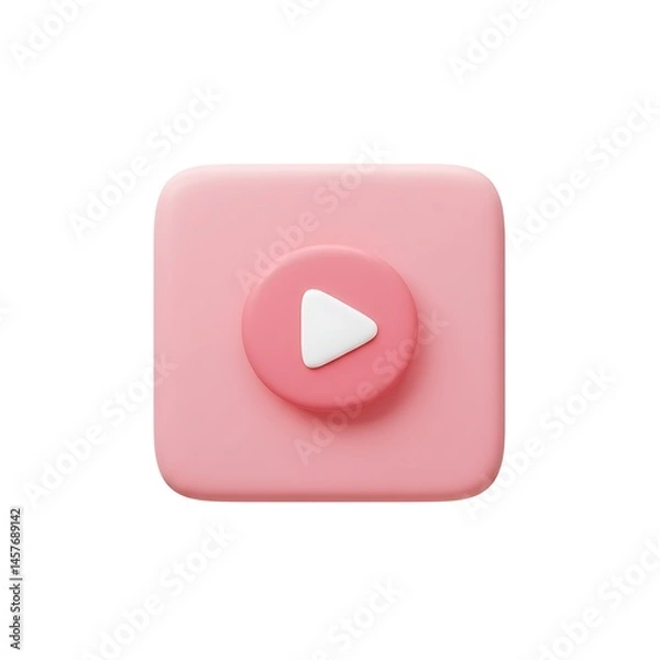 Fototapeta Pink cartoon square play button icon