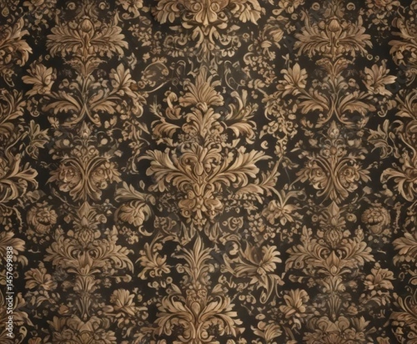 Fototapeta Intricate damask design with repeating floral motifs, rich texture, floral design, fabric texture, vintage wallpaper