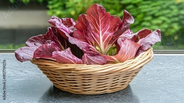 Fototapeta Fresh red radicchio in a wicker basket