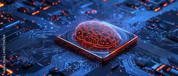 Fototapeta 3 d rendered brain on circuit board