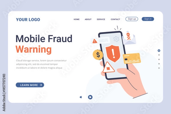 Fototapeta Mobile Fraud Warning landing page design template