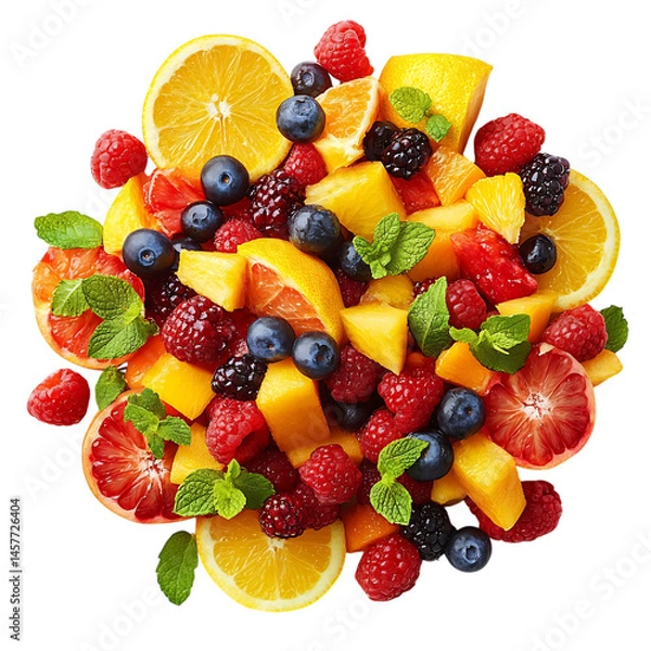 Fototapeta Vibrant Fruit Salad with Oranges and Mint Isolated on Transparent Background