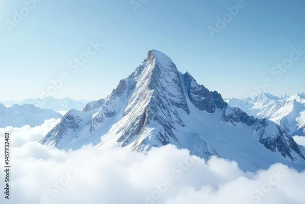 Fototapeta Snow-covered mountain peak, untouched landscape, brilliant white expanse, summit, pure