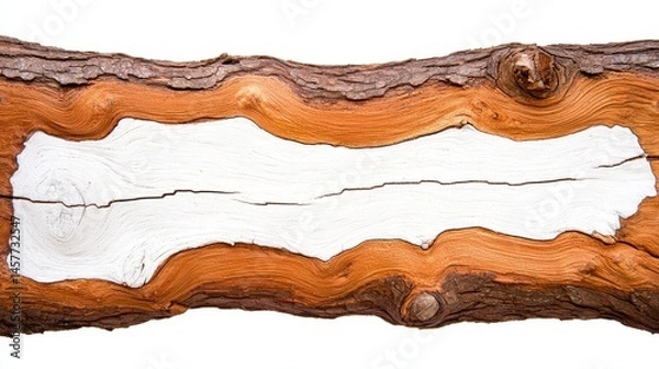 Fototapeta Close up of Brown Tree Branch with White Patch on White Background