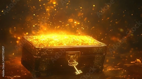 Obraz Professional Image of Magical Golden Key Treasure Chest Mystery Fantasy